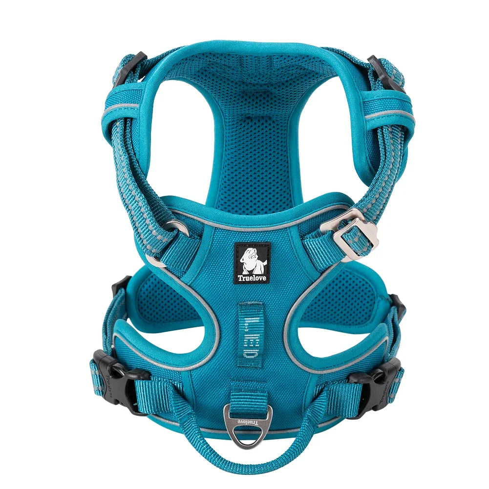 Adjustable Padded Dog Harness with Handle – Reflective Nylon, Front & Back Leash Attachments, Quick-Release Vehicle Safety Harness