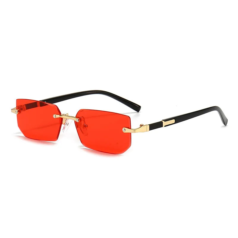Rimless Rectangle Sunglasses for Women Small Frame Fashion Summer Travel Shades