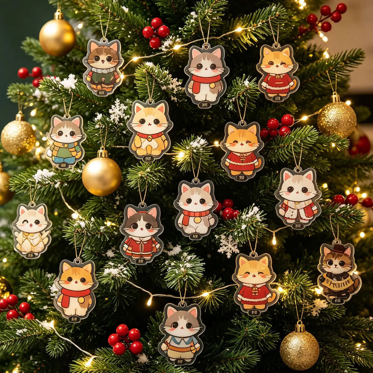 Cat Advent Calendar 24-Day Acrylic Christmas Countdown Ornament for Tree Door Wall Holiday Decoration Gift