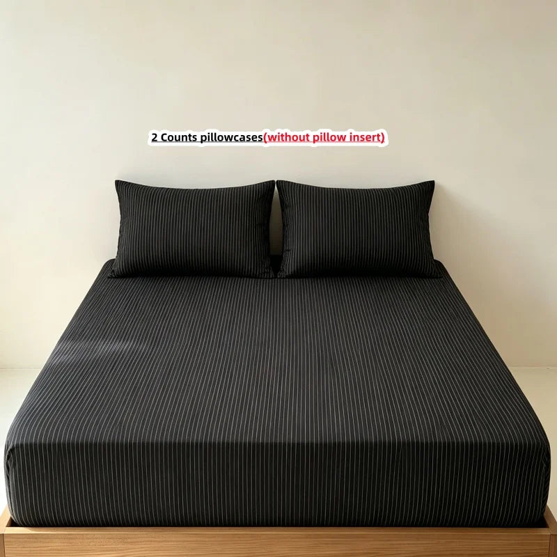 3-Piece Stripe Fitted Sheet Set – Elastic Anti-Slip Adjustable Mattress Cover with 2 Pillowcases, Fits 39–86.6 in (100–220 cm)