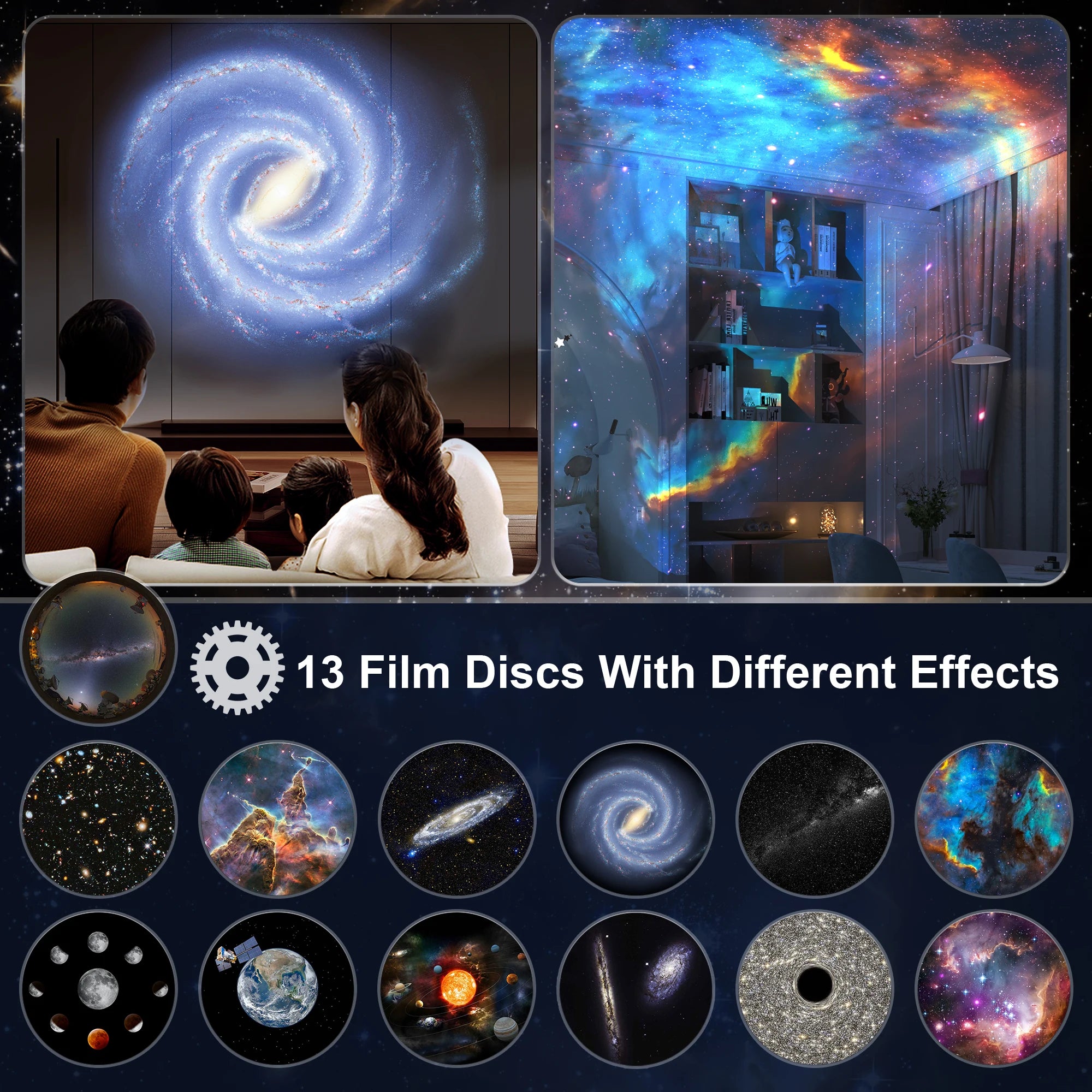 Galaxy Star Projector Planetarium Night Light – 13-in-1 Solar System & Constellation Projector for Kids' Bedroom