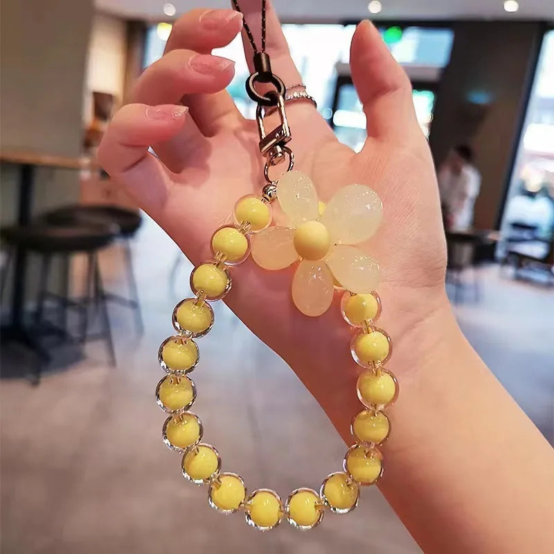 Colorful Macaron Bead Phone Lanyard Wrist Strap - Anti-Lost Short Handheld Mobile Chain for Women