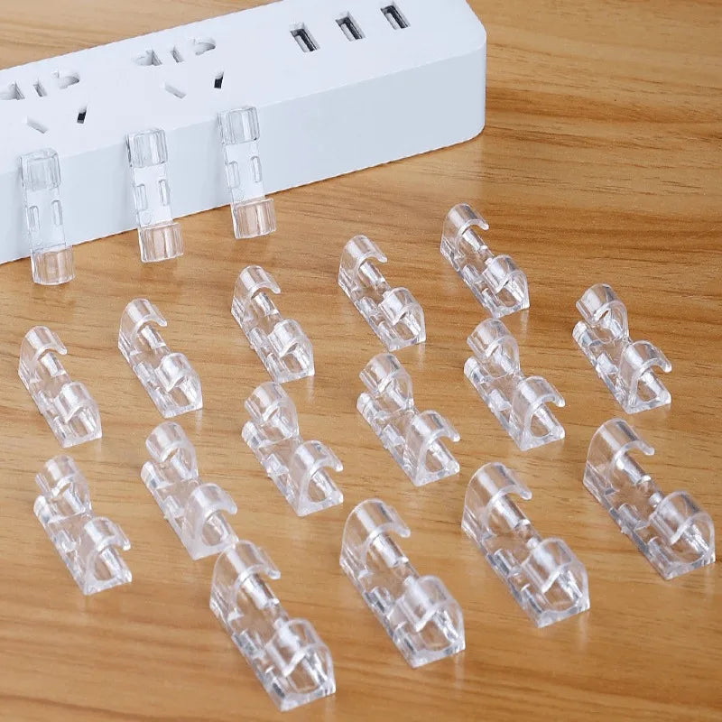 Clear Self-Adhesive Cable Clips for Organizing Cords