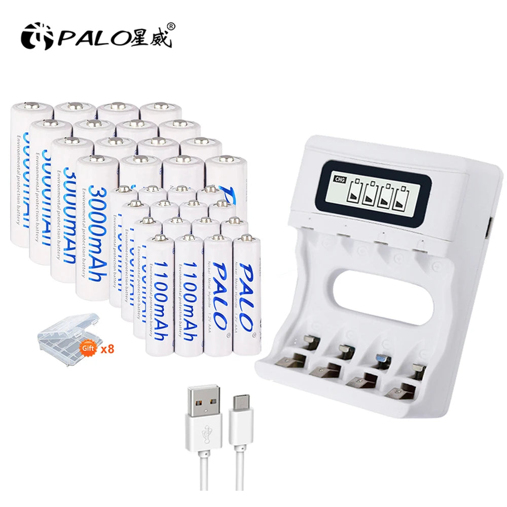 Ni‑MH Rechargeable Batteries AA 1.2V 3000mAh + AAA 1.2V 1100mAh with Battery Case