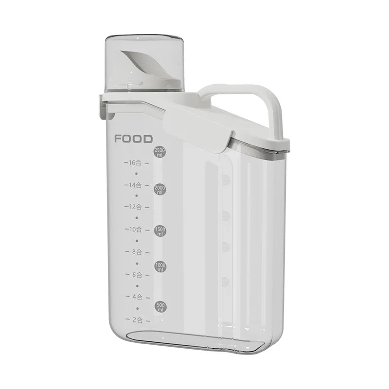 Airtight Transparent Food Storage Container - Cereal Dispenser with Funnel Spout & Built-In Measuring Cup, Stackable BPA-Free Pantry Organizer for Grains Snacks Pet Food
