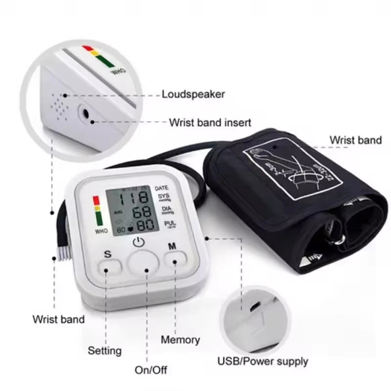 Digital Upper Arm Blood Pressure Monitor with Large LED Display Automatic Home BP Cuff