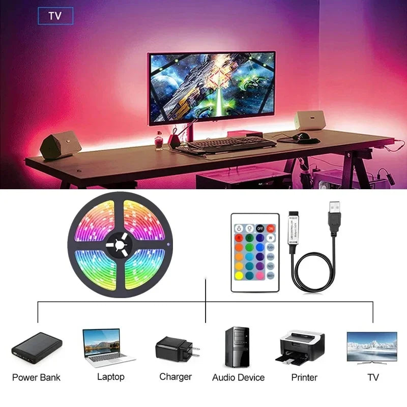 USB RGB LED Strip Lights 5050 SMD — Flexible TV Backlight, Music Sync, App & Remote Control (1–15m / 3.3–49.2ft)