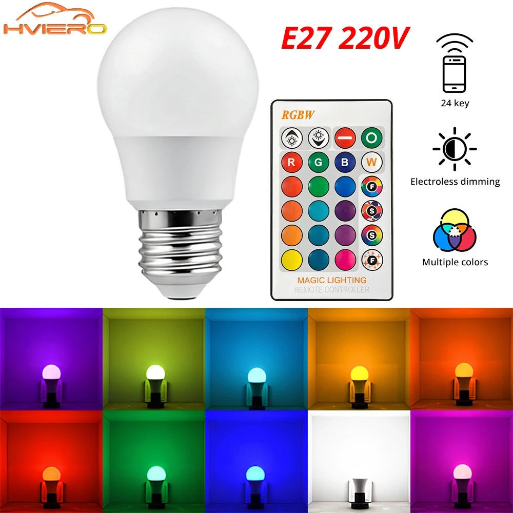 E27 10W Smart RGB+White LED Bulb – 24-Key IR Remote, Dimmable RGBW Light for Home Decor