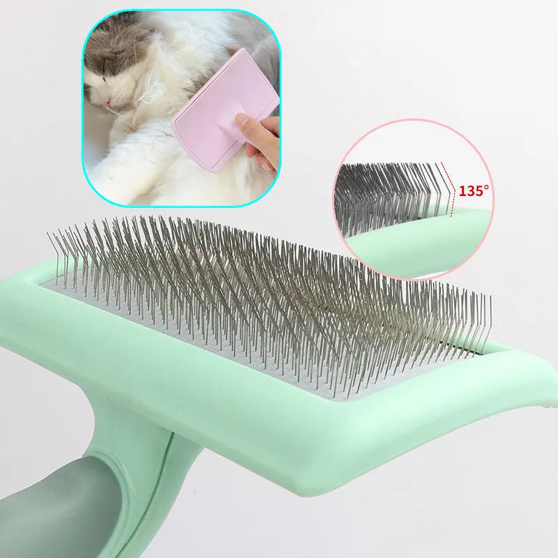 Stainless Steel Pet Grooming Brush for Dogs & Cats – Massage Hair Remover with Soft Handle