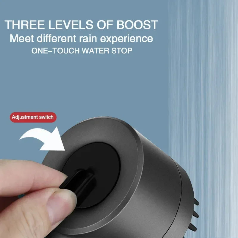 High-Pressure Filter Shower Head 3-Mode Adjustable Spray with Massage Brush Rainfall Water-Saving (25 x 7 cm / 9.8 x 2.8 in)