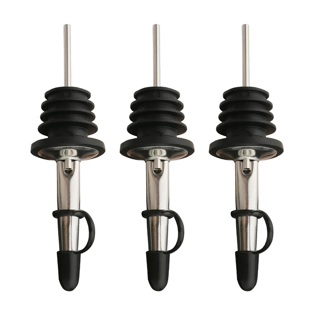 3-Pack Stainless Steel Bottle Pourer Spouts with Stoppers - Wine & Olive Oil Dispenser
