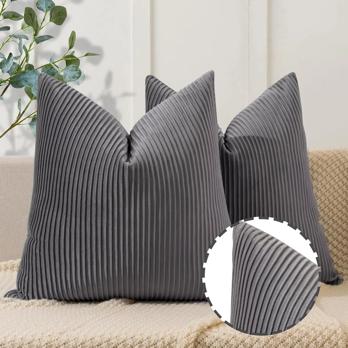 Velvet Striped Pillow Cover 1-Pack - Luxury Decorative Throw Cushion Case for Sofa & Bed