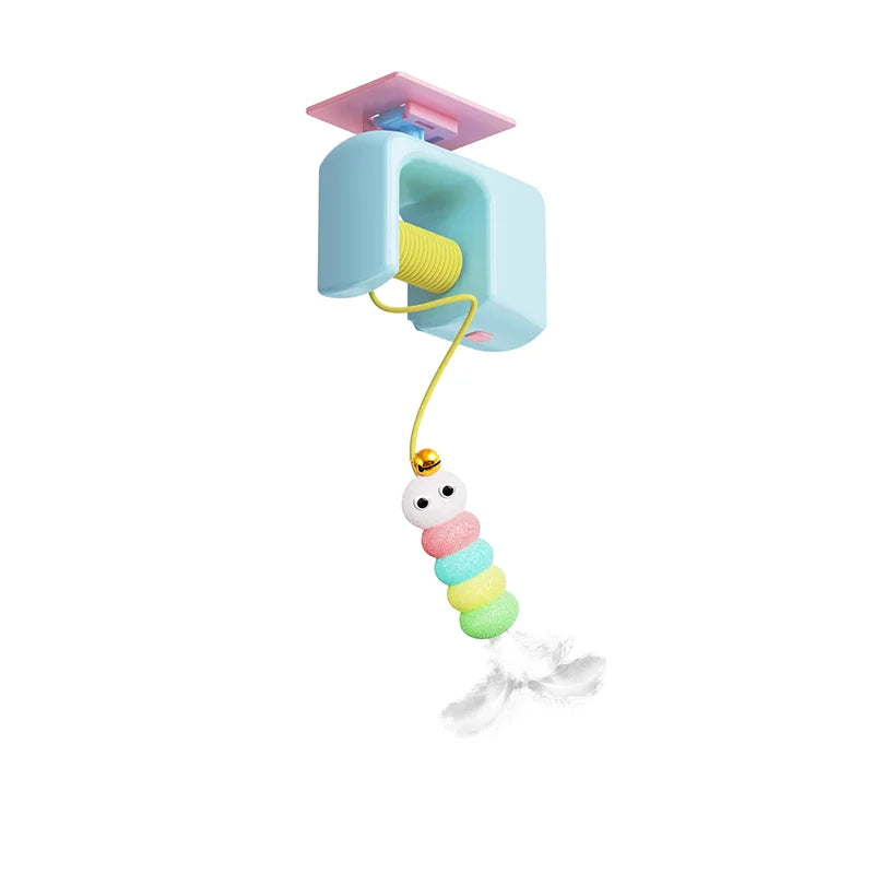 USB Rechargeable Retractable Door-Hanging Cat Toy, Automatic Self-Play Feather Yo-Yo Indoor Interactive Teaser