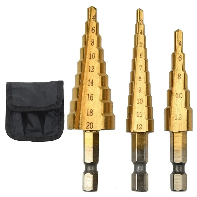 Titanium Plated Step Drill Bit Set Hex Shank Straight Groove — 3–32mm (0.12–1.26 in)