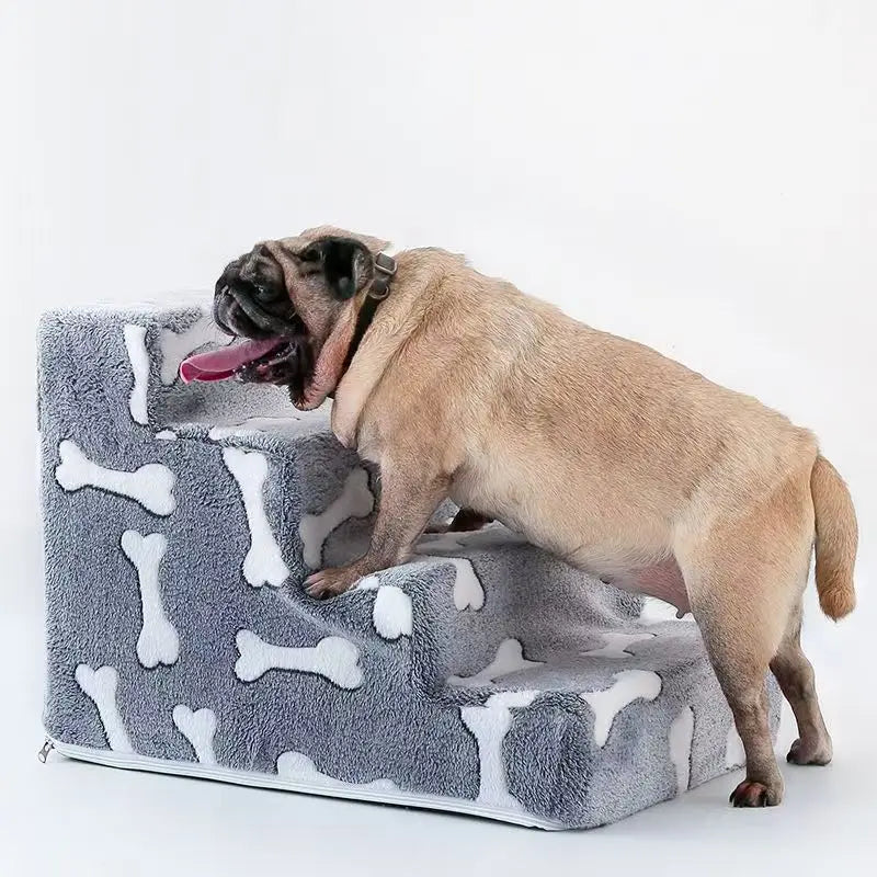 Bone-Shaped 3-Step Pet Stairs Ramp for Dogs & Cats — Soft Foam Sofa & Bed Ladder for Senior Pets