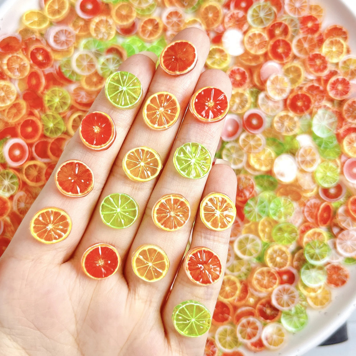 20pcs Lemon Resin Nail Charms – Mini Fruit Slice Nail Art Decorations, 11 x 12 mm (0.43 x 0.47 in) Mixed Colors