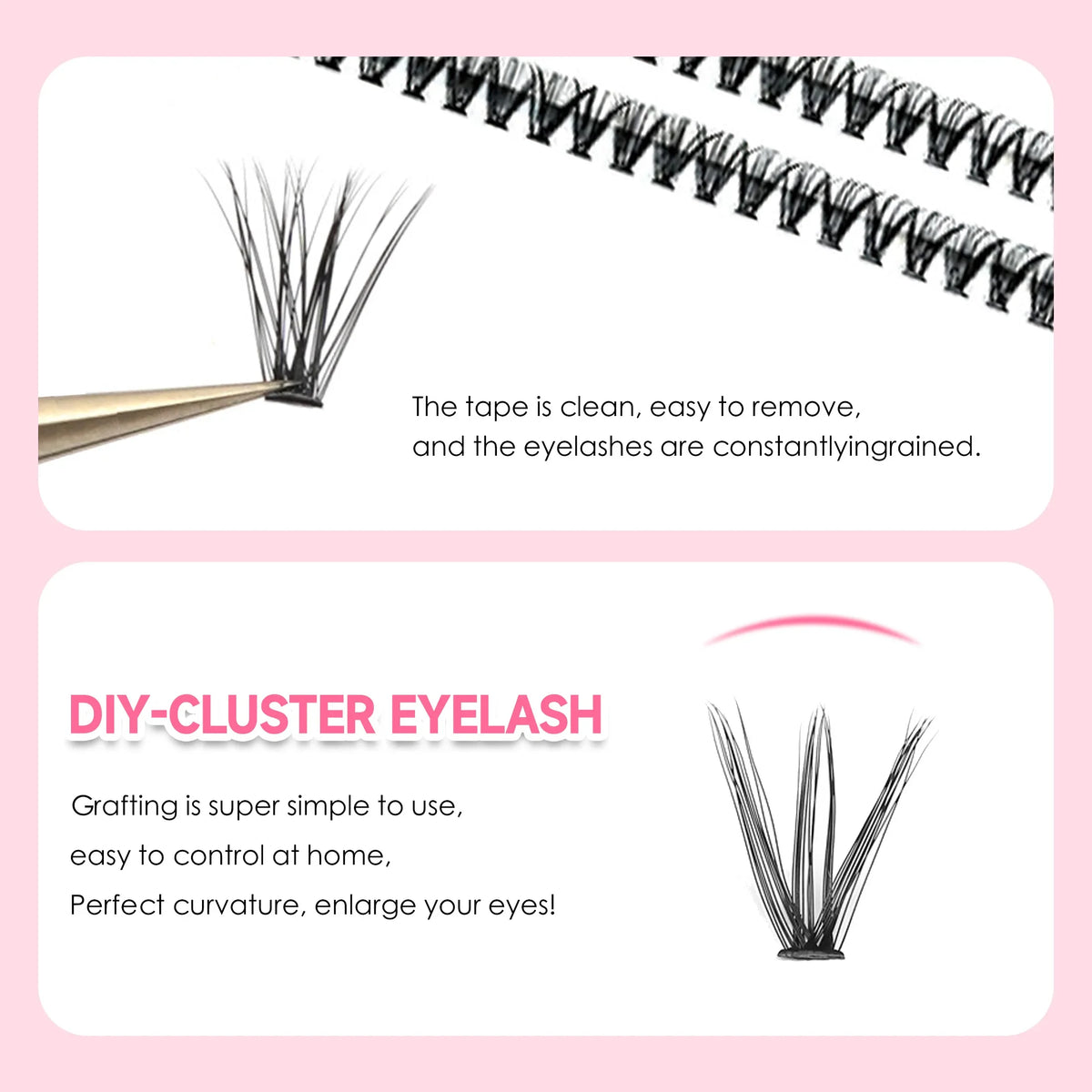 DIY Eyelash Extension Kit – Cluster Lashes with Dual-Ended Bond & Seal Glue, Tweezers and Makeup Accessories