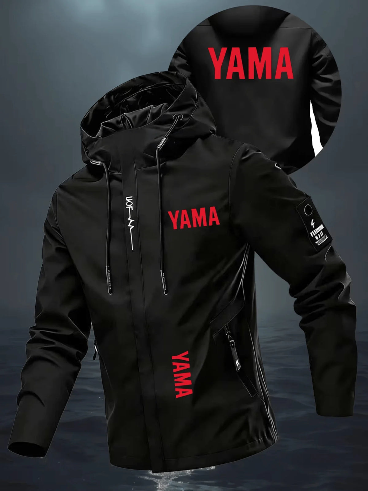 Men's Windproof Waterproof Motorcycle Jacket Loose-Fit Printed Zippered Jacket