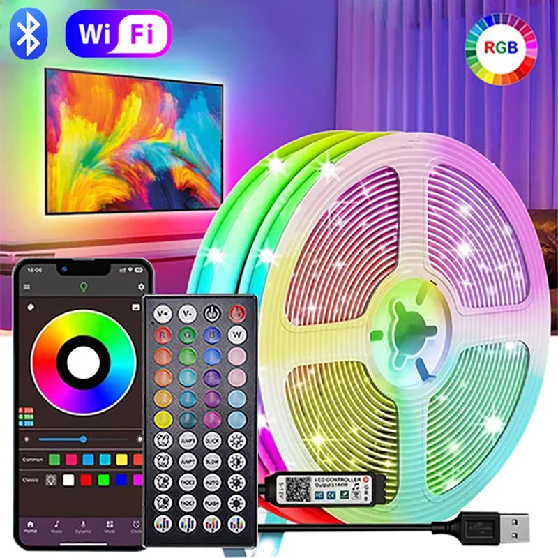 USB RGB LED Strip Lights 5050 SMD — Flexible TV Backlight, Music Sync, App & Remote Control (1–15m / 3.3–49.2ft)