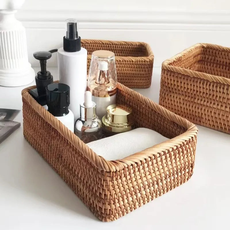 Handmade Rattan and Bamboo Nesting Storage Baskets – Woven Organizer for Home, Kitchen and Table