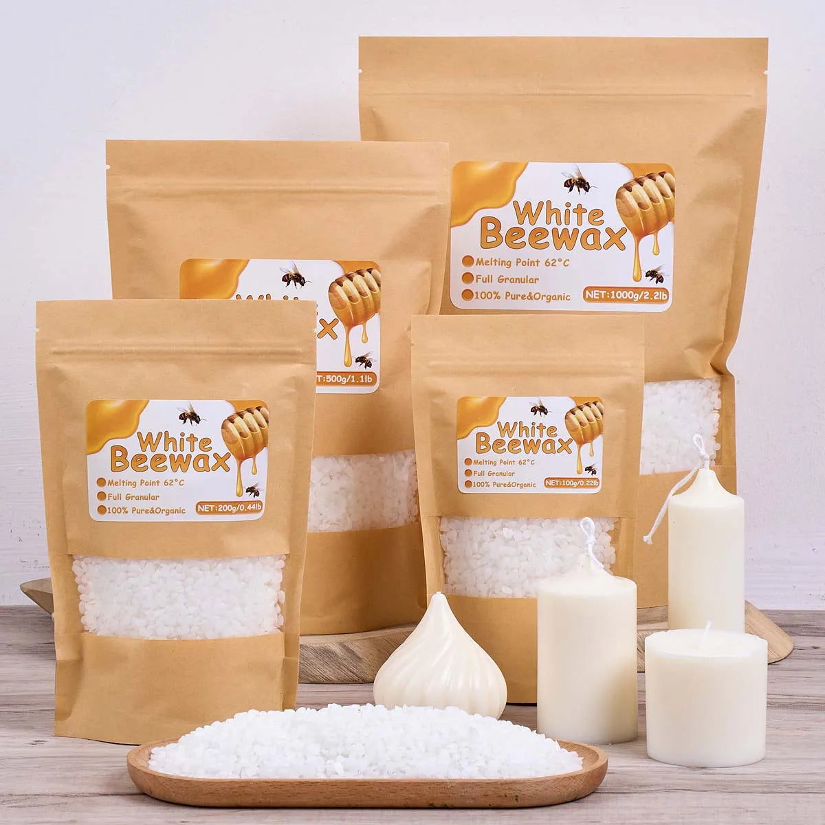 White Beeswax Pellets 1kg (2.2 lb) Odorless Natural Candle Making Wax Granules for DIY Crafts