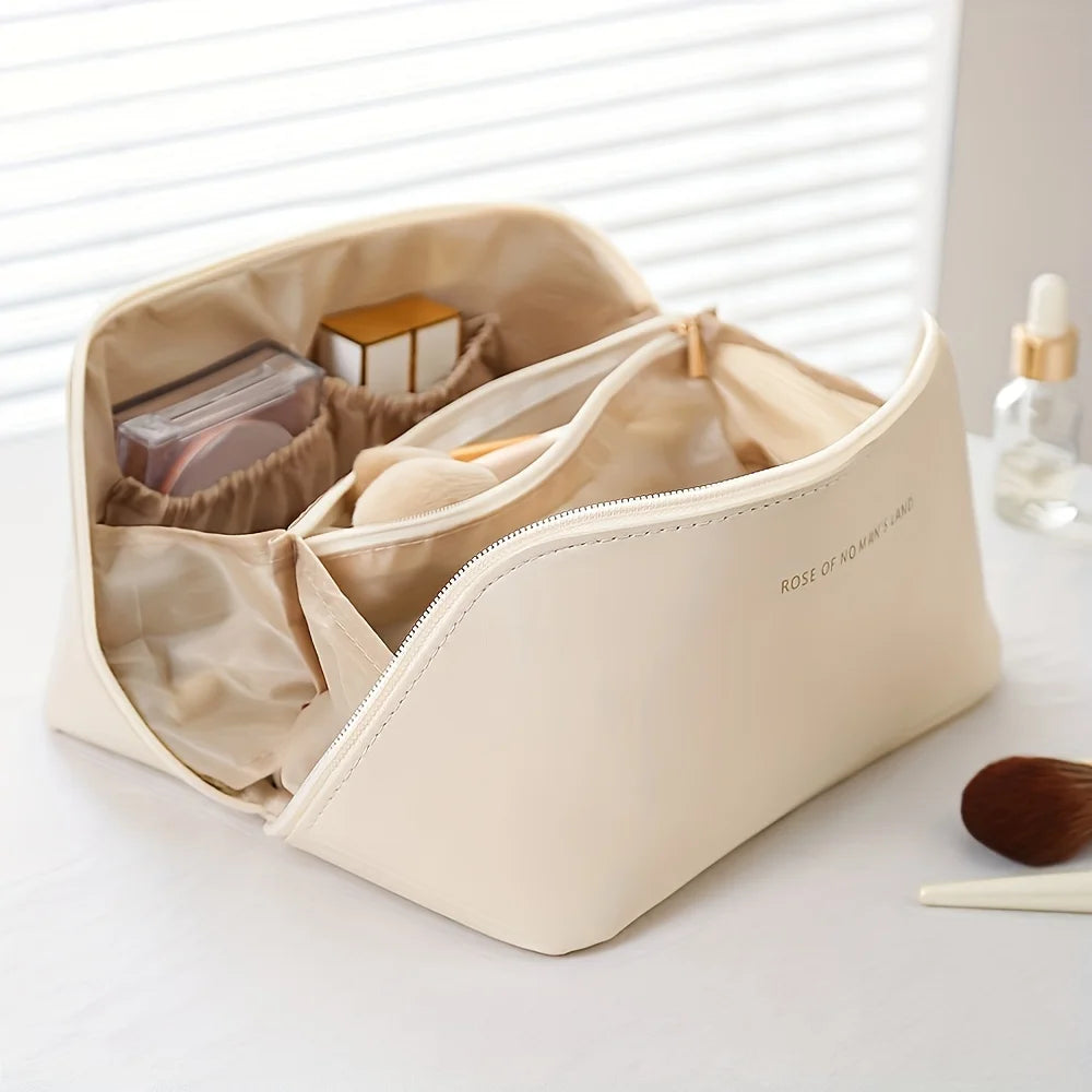 Luxury PU Leather Makeup Organizer Cosmetic Bag – Women's Travel Toiletry Case with Zipper