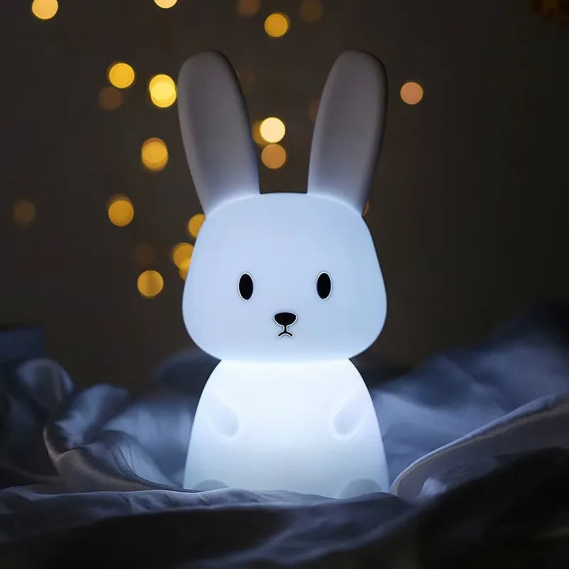 Silicone Rabbit Night Light Touch Sensor LED Lamp, USB Rechargeable Cute Animal Table Lamp for Kids & Baby Bedroom Gift