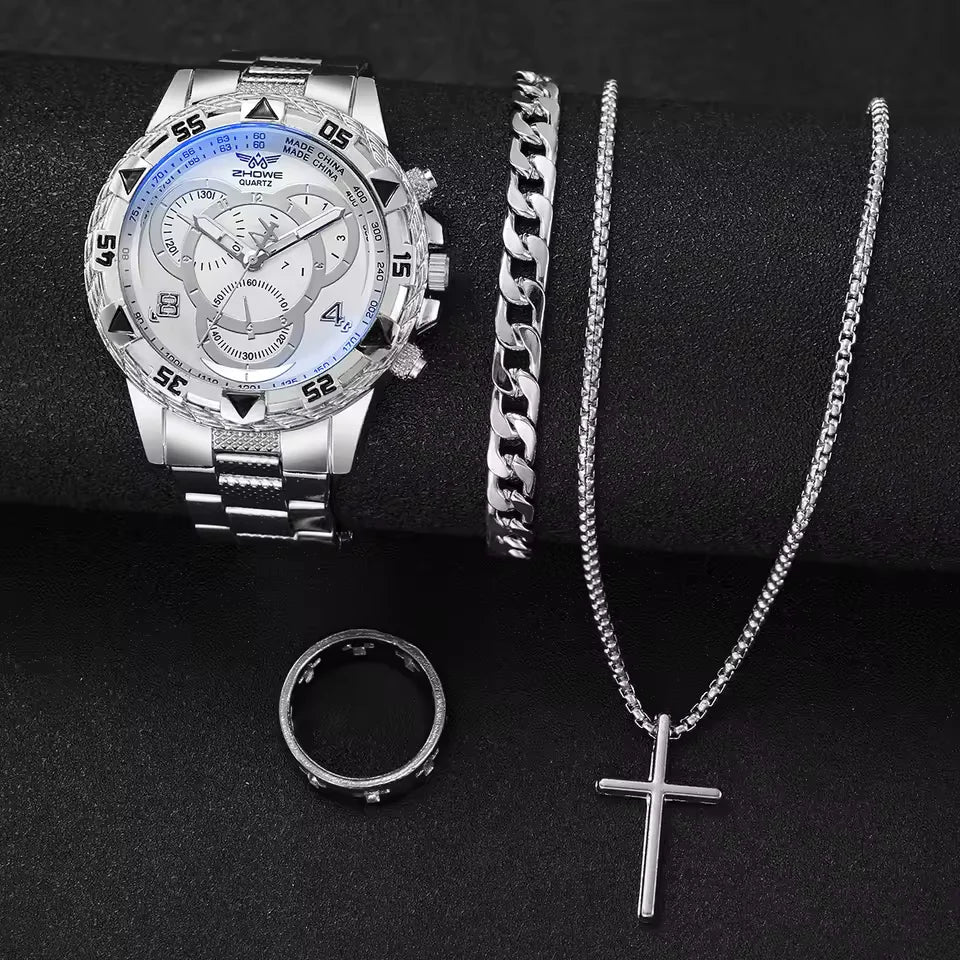 Women's Tungsten Steel Quartz Chronograph Watch with Needle Dial and Auto Date