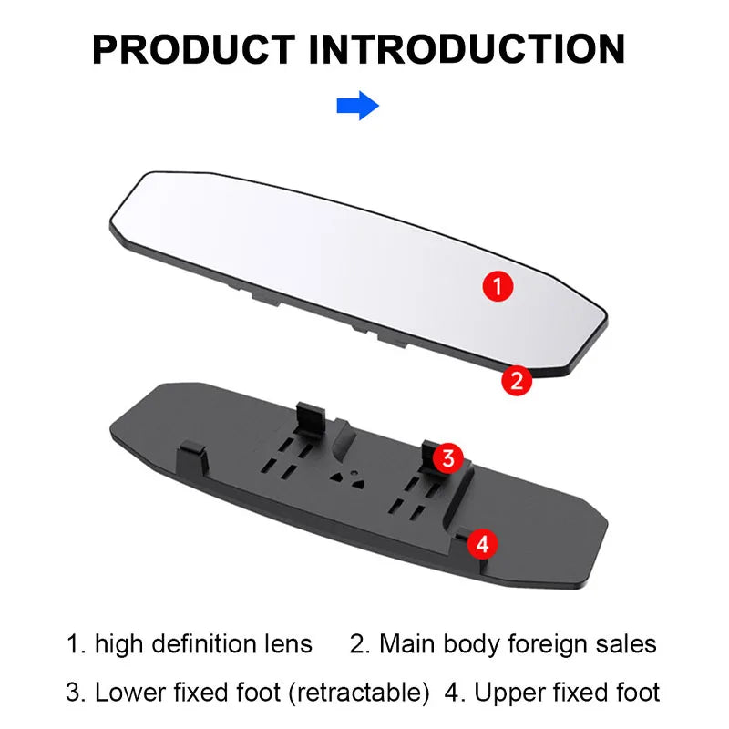 Wide-Angle Convex Anti-Glare Rearview Mirror for Car Interior – Universal Baby/Child Seat Monitor, Sun Visor Clip (299 x 90 mm / 11.8 x 3.5 in or 244 x 90 mm / 9.6 x 3.5 in)