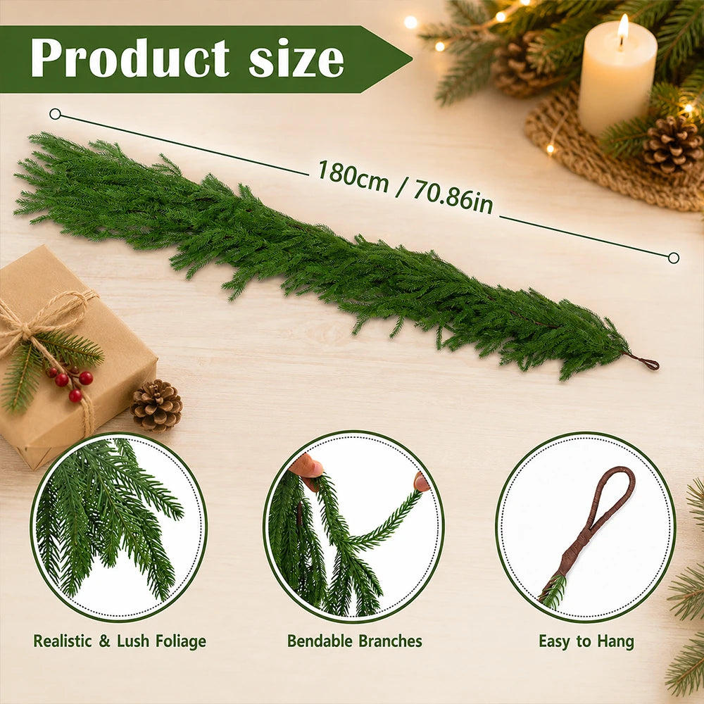 Norfolk Pine Artificial Garland 5.6 ft (171 cm) Hanging Wreath for Door Wall Mantel Christmas Holiday Decor Table Centerpiece