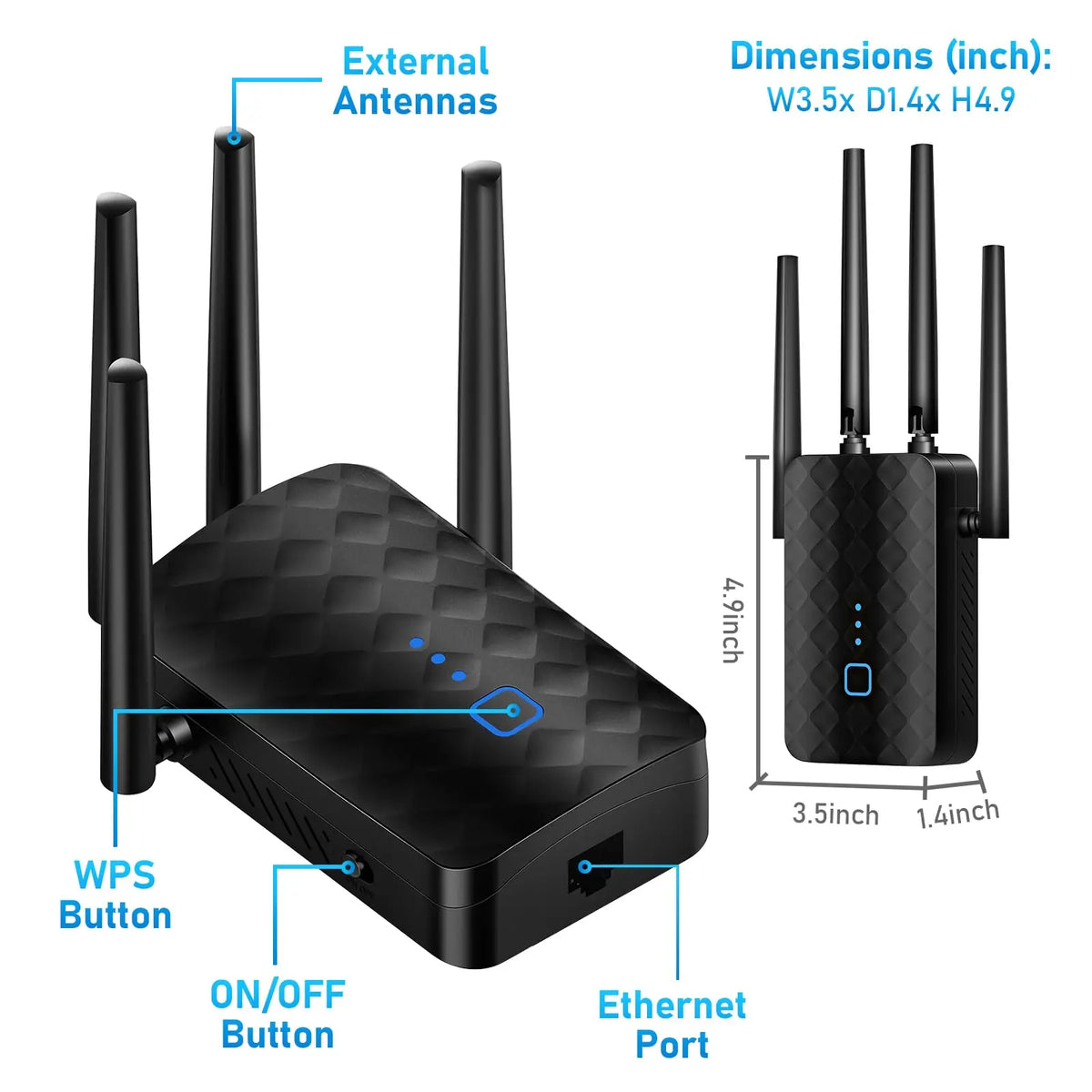 300Mbps 2.4GHz WiFi Range Extender – Omnidirectional Dual 2dBi Antenna Wall Plug Repeater, Universal WiFi Booster for Home & Office