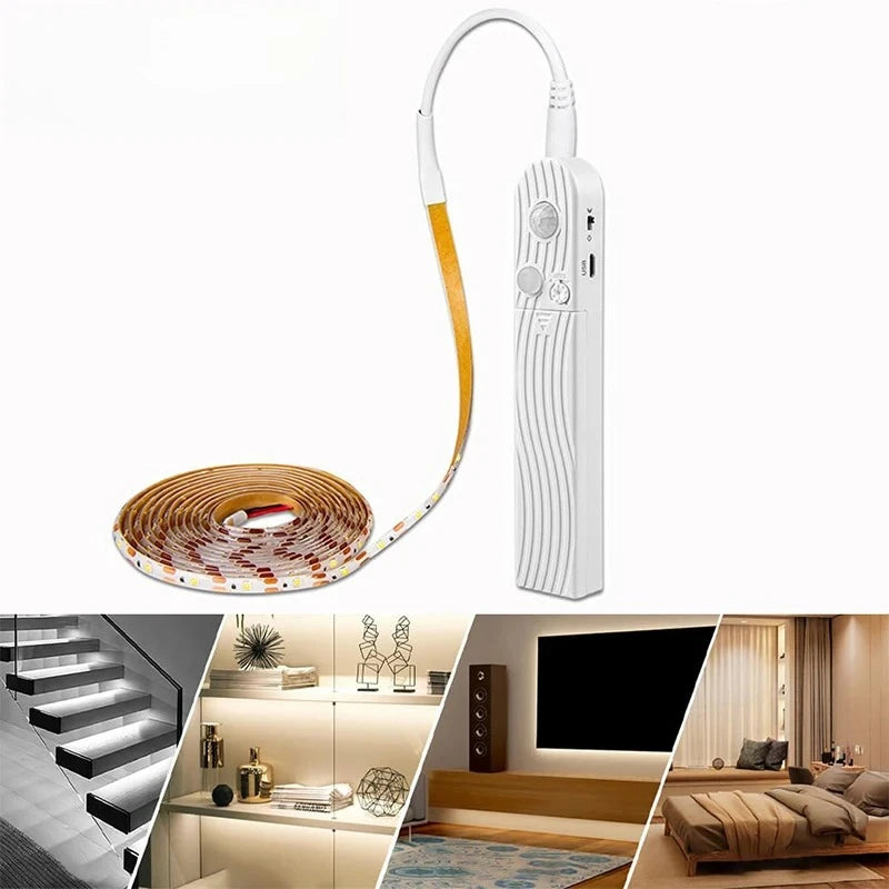 LED Motion Sensor Strip Light - Battery Powered (4×AAA) Waterproof Under-Cabinet Closet Wardrobe Pantry - 1/2/3M (3.3/6.6/9.8 ft)