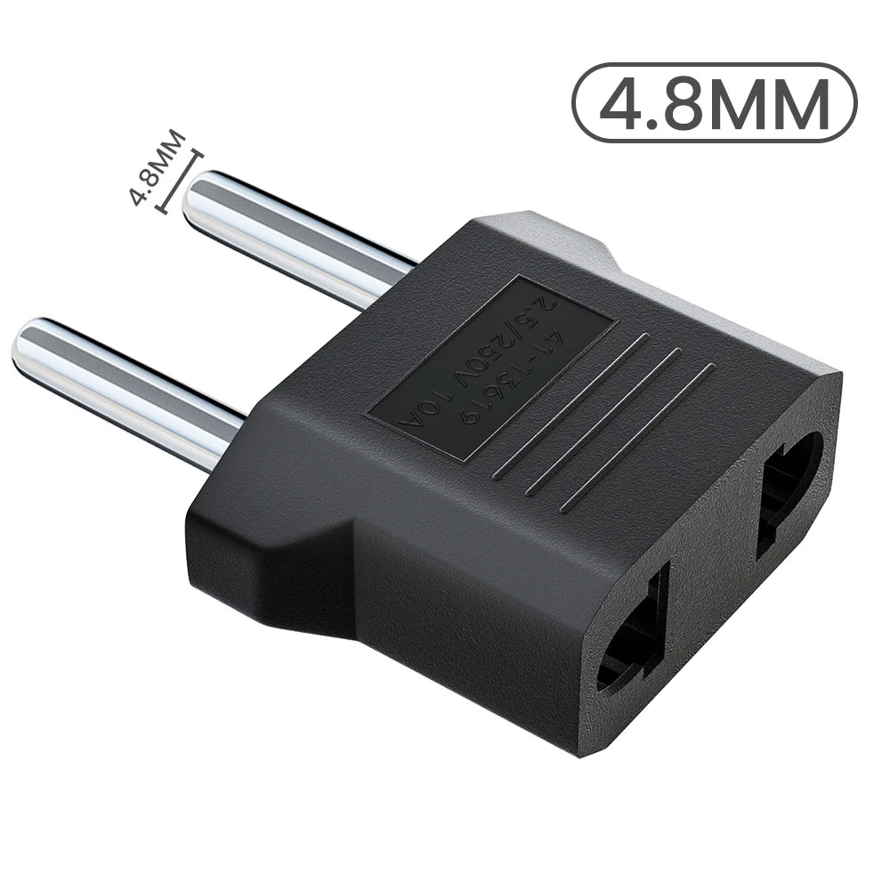 US to EU Travel Plug Adapter — 2-Outlet Non-Grounding Power Converter, 4.8mm / 4.0mm