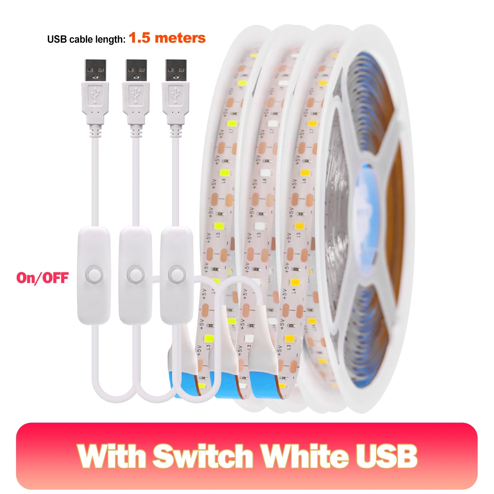 5V USB LED Strip Light 2835 SMD 60 LEDs/m Touch Dimmer Waterproof IP21/IP65 1m 3m 5m