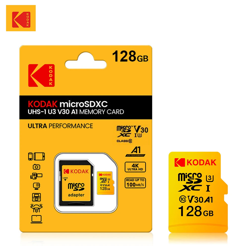High-Speed microSDXC Memory Card U3 V30 Class 10 with SD Adapter — 32/64/128GB Up to 100MB/s
