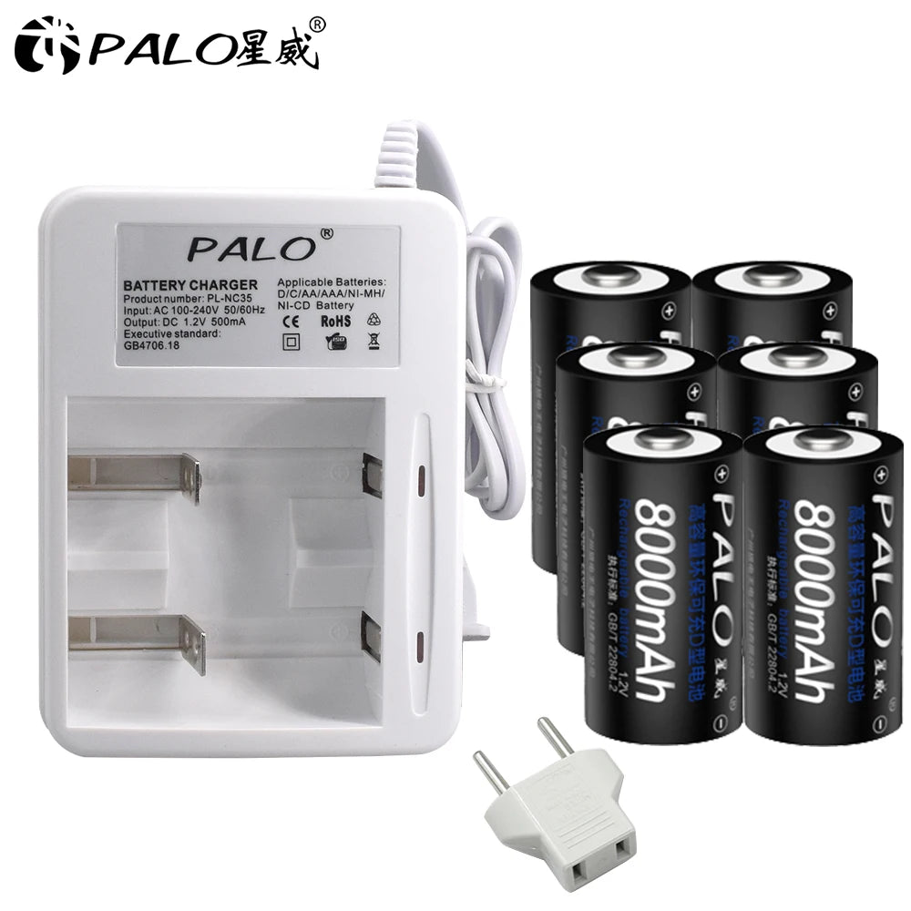 Rechargeable D Size Battery 1.2V Ni-MH 8000mAh 1-8 Pack (LR20/R20)