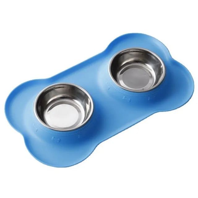 Double Stainless Steel Pet Bowl with Non-Slip Silicone Mat – Durable Food & Water Feeder for Dogs & Cats (S/M/L)