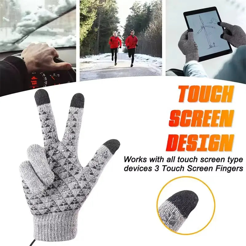 USB Heated Touchscreen Winter Gloves - Thermal Knitted Non-Slip Gloves for Skiing, Cycling & Backpacking