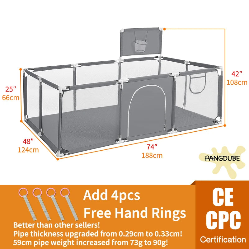 Large Baby Playpen & Ball Pit - Indoor Kids Play Area Safety Fence, 128 × 188 × 66 cm (50.4 × 74 × 26 in) - Ages 6 Months to 6 Years