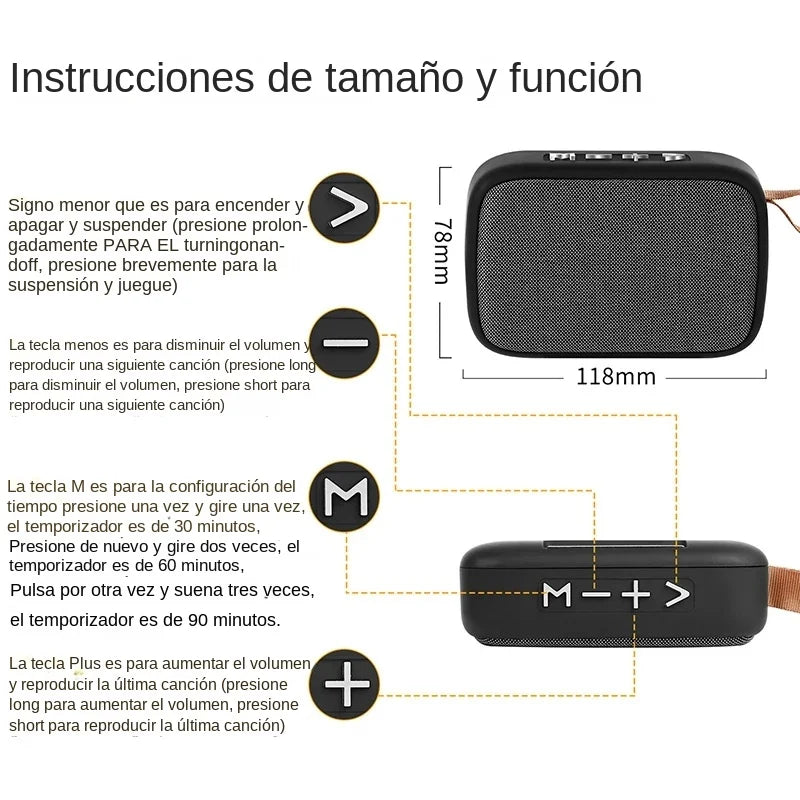 Portable Fabric Bluetooth Speaker Waterproof Rechargeable TF Card FM Radio 3W 4.65 x 3.07 x 1.54 in (118 x 78 x 39 mm)