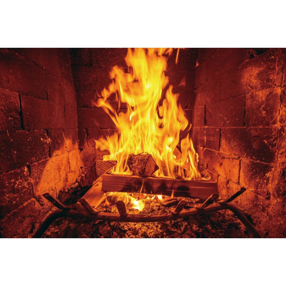 Christmas Fireplace Photography Backdrop - Burning Firewood Flame Brick Wall Photo Studio Background