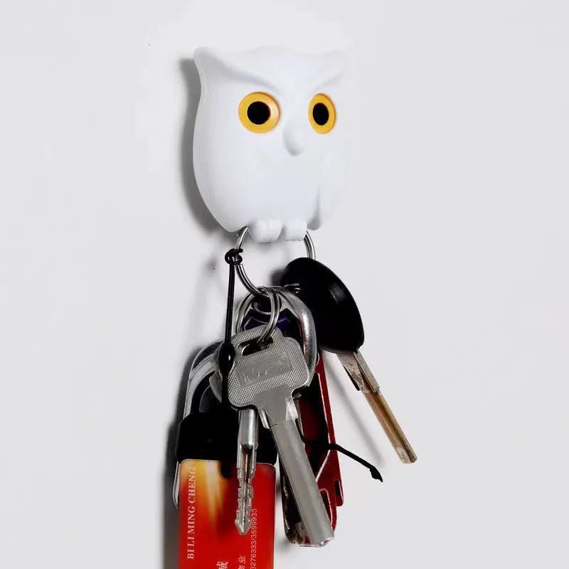 Cartoon Owl Magnetic Keychain and No-Punch Wall Hook - Blinking LED Key Storage for Kitchen & Home