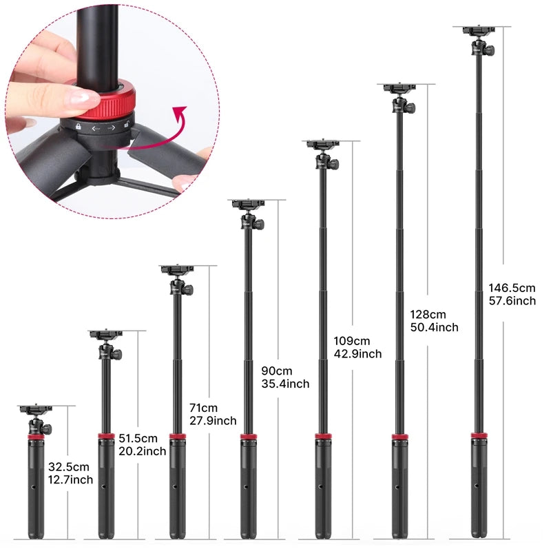 Extendable Vlog Tripod with Cold Shoe Phone Mount — Portable Smartphone & DSLR Table Tripod