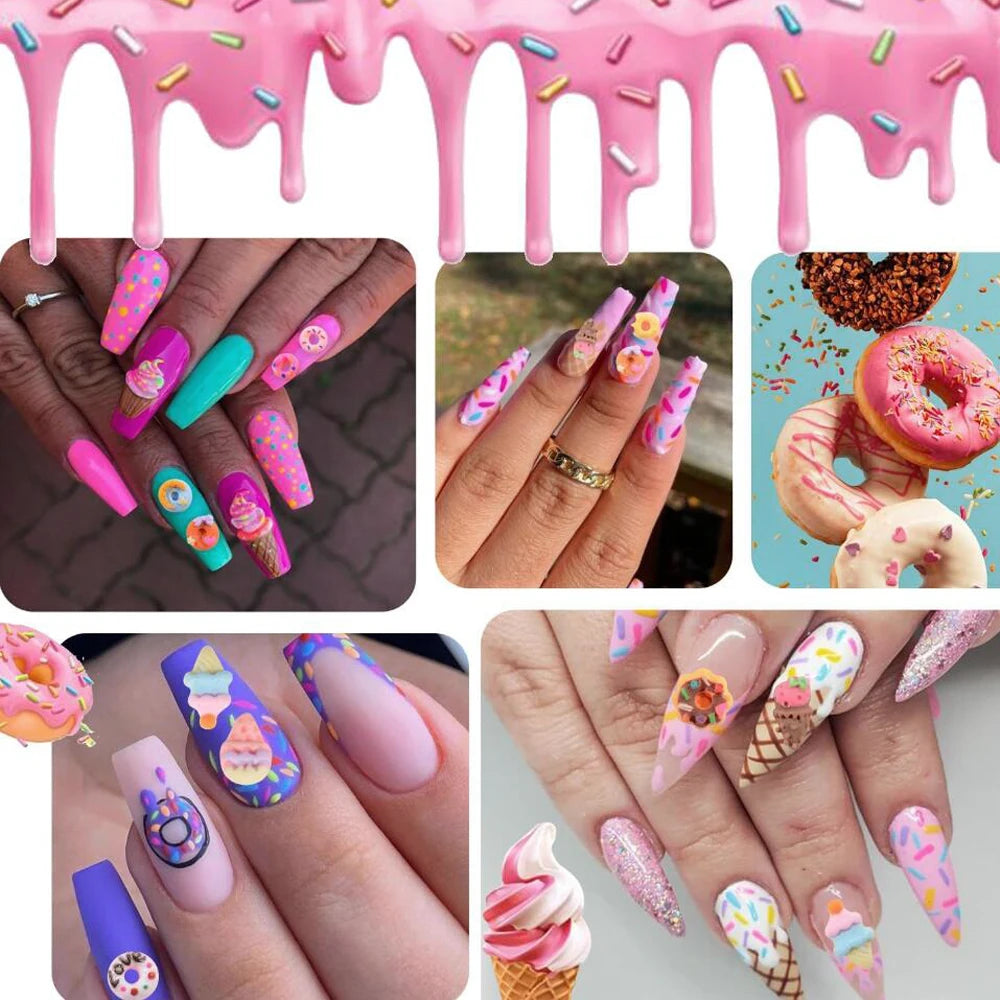 3D Donut Nail Charms - 50-Pack Kawaii Nail Art Decorations view 3
