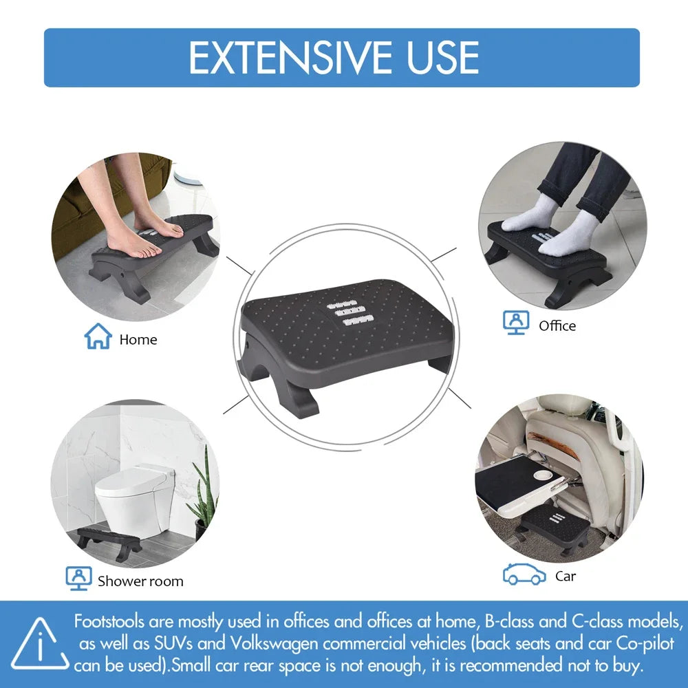 Ergonomic Under-Desk Footrest with Massage Rollers, Adjustable Height, 120 lb (54 kg) Capacity, Pain Relief for Office & Home