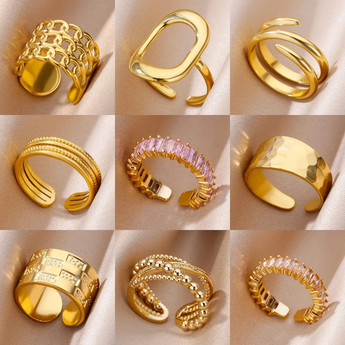 316L Stainless Steel Gold-Tone Women's Ring – Hypoallergenic Classic Tension-Set Wedding & Couple Ring