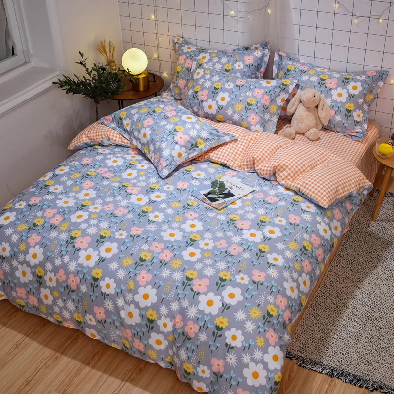 Pastel Floral 100% Cotton Duvet Cover Set - Super Soft 3-Piece (1 Duvet Cover + 2 Pillowcases) - Multiple Sizes 135×200–240×220 cm (53×79–94×87 in)
