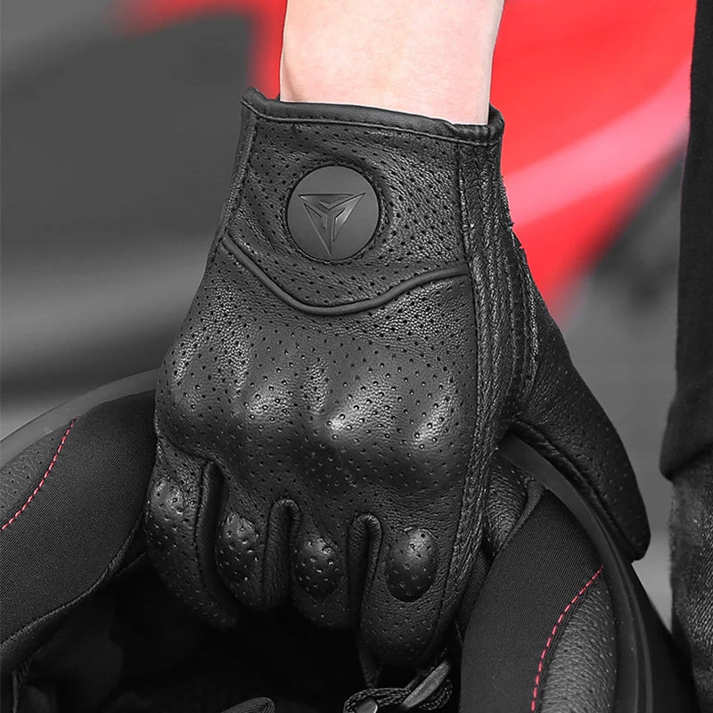 Motorcycle Leather Gloves Unisex – Carbon Knuckle, Touchscreen Winter Riding Gloves for Motorbike, Motocross and ATV