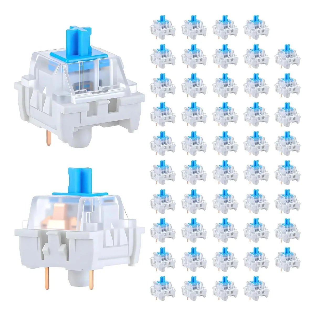 50-Pack Blue 3-Pin Mechanical Keyboard Switches – Clicky Tactile Replacement, LED-Transparent Housing