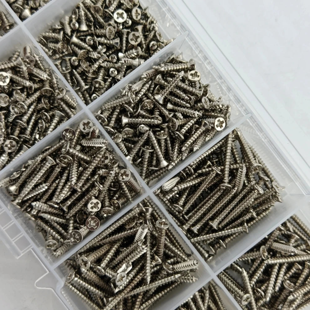 240-Piece Self-Tapping Wood Screw Set — 8 Sizes M2 (2mm) Flat Head Iron Screws with Organizer Box
